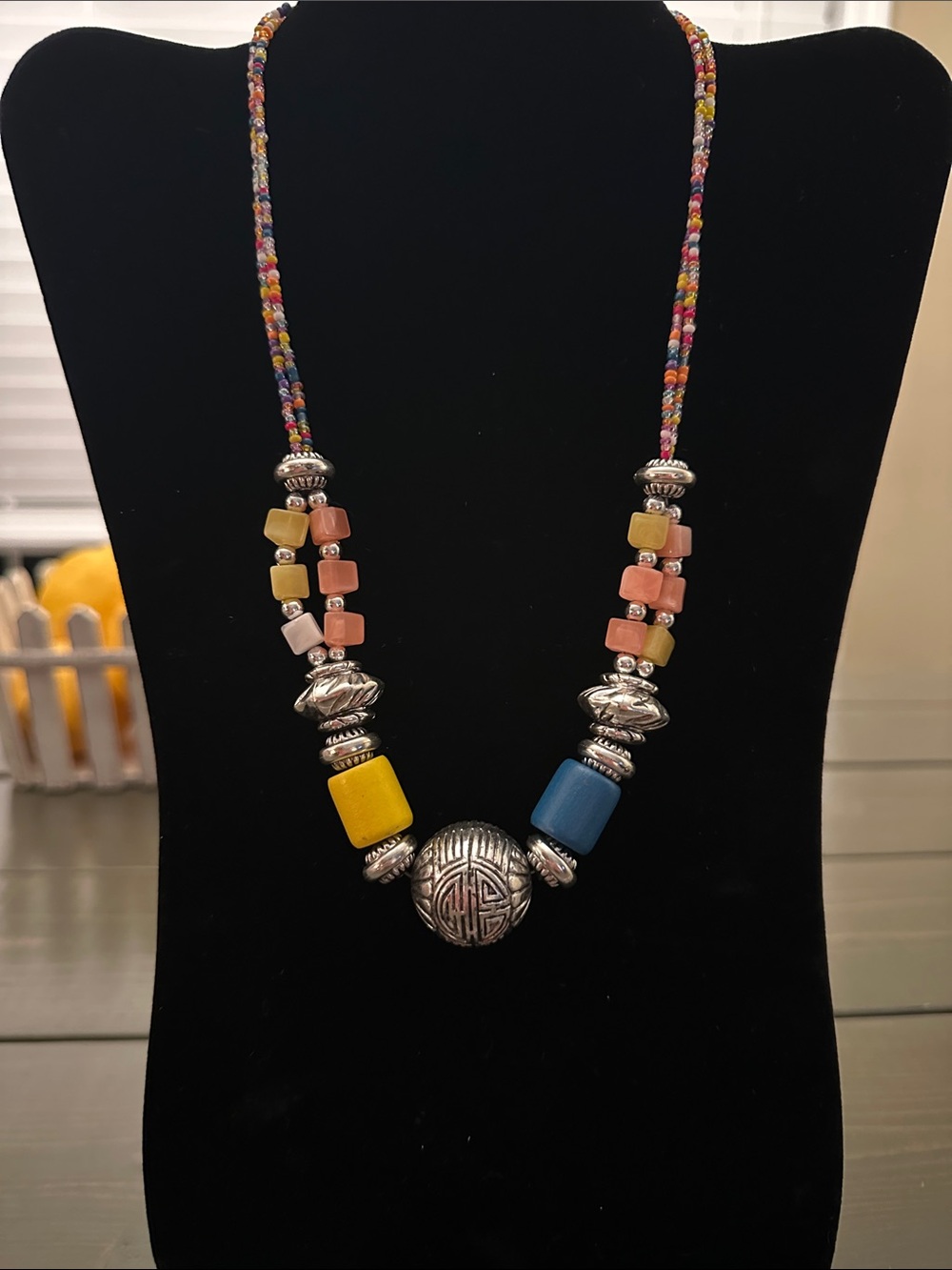 Vintage Boho Multicolor Beaded Statement Necklace